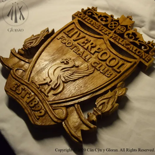 Liverpool F.C. plaque, carved in oak.